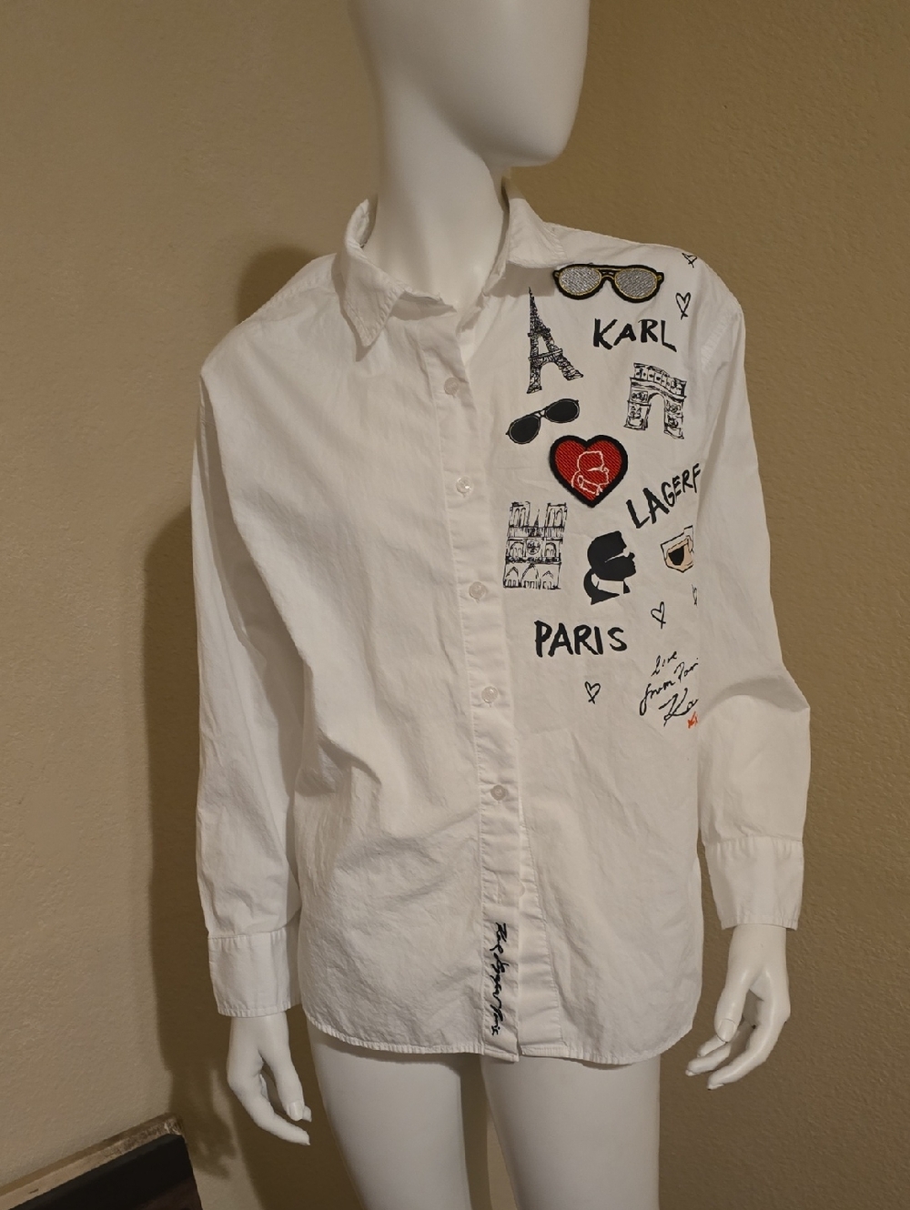 White Embroidered Paris Graphic By Karl Lagerfeld Sz S